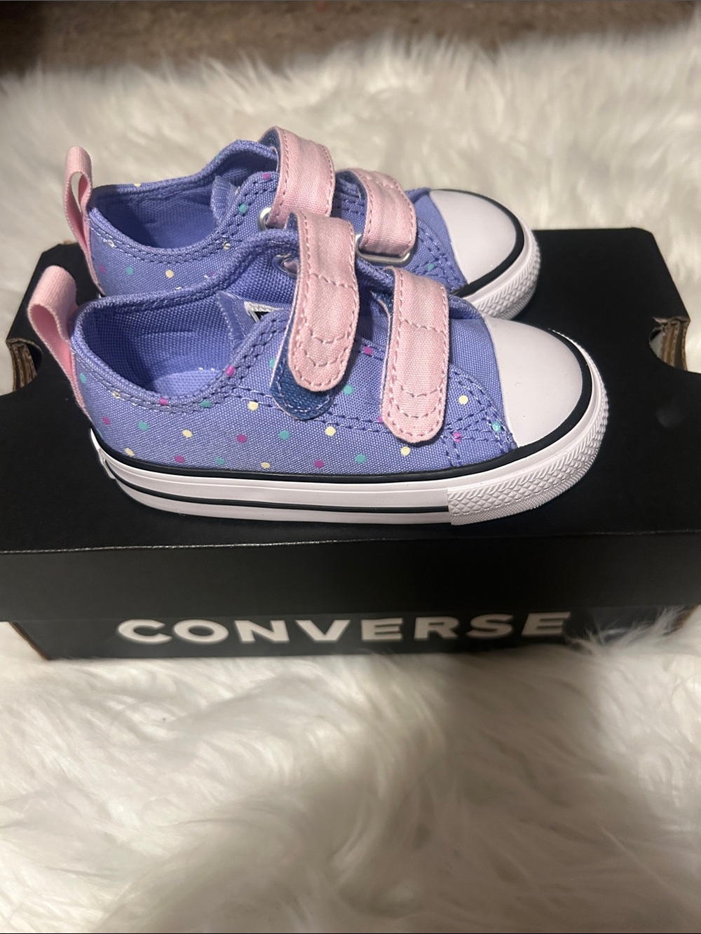 New in box purple polka dot converse size 5